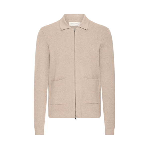 Casual Friday Claes Knitted Zip Cardigan Camel